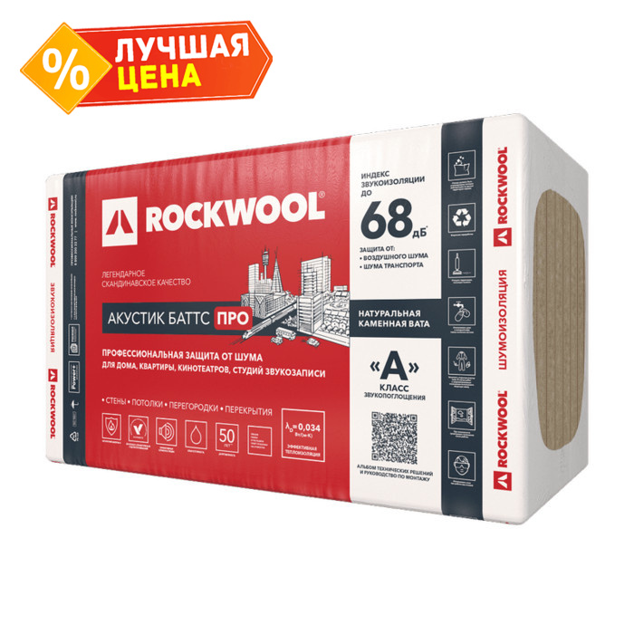 Звукоизоляция Роквул Акустик Баттс ПРО 130х600х1000